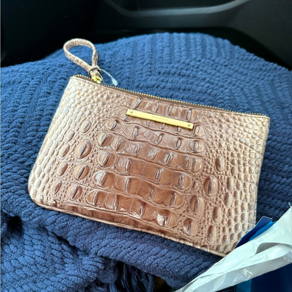 Brahmin Crocodile-Embossed Brown Wristlet